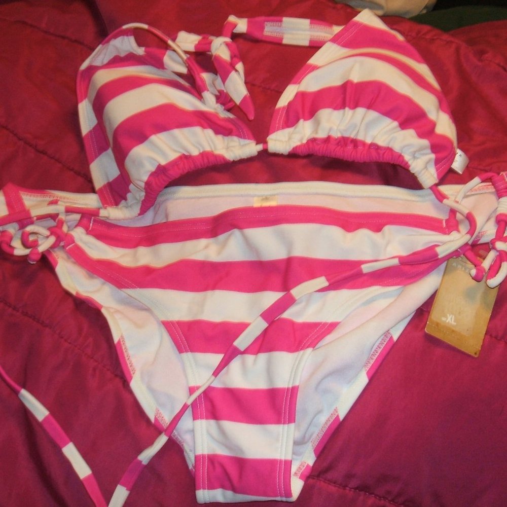 Arizona Jean pink/white striped bikini L/XL new!